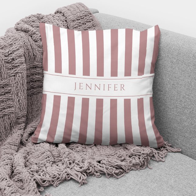 Dusty Rose Pink & White Stripes Pattern Name Cushion (Creator Uploaded)