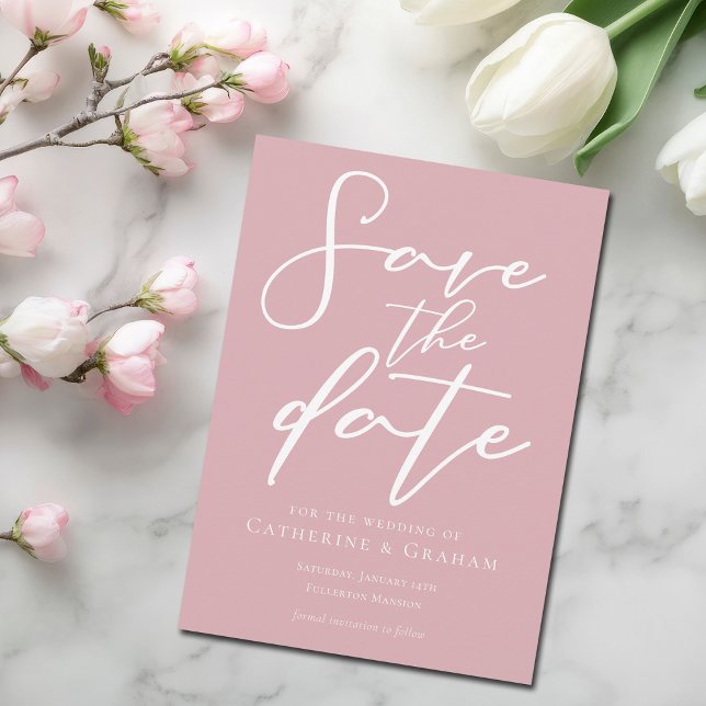 Dusty Rose Pink White Typography Feminine Save The Date (Creator Uploaded)