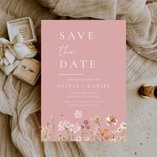 Dusty Rose Pink Wildflowers Boho Save the Date (Creator Uploaded)