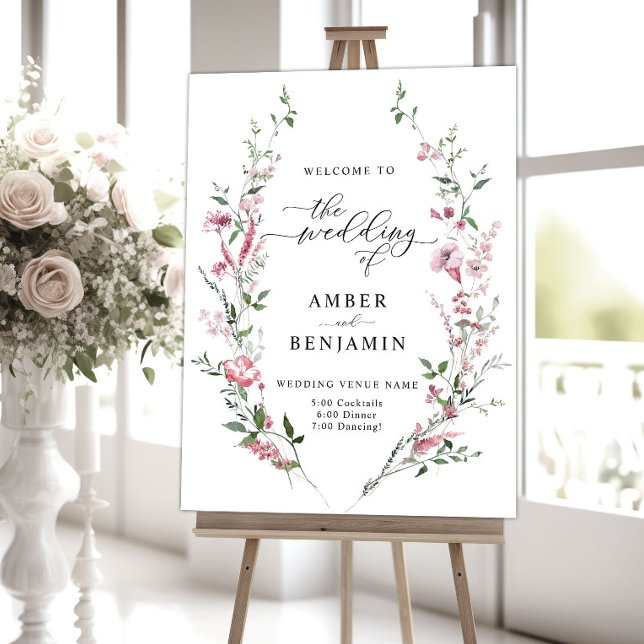 Dusty Rose Pink Wildflowers Wedding Welcome Sign (Creator Uploaded)