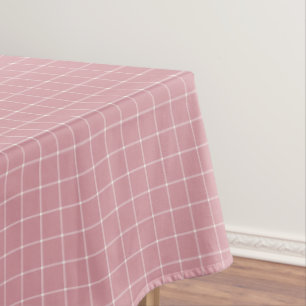 Dusty Rose Pink Windowpane Check Plaid Tablecloth