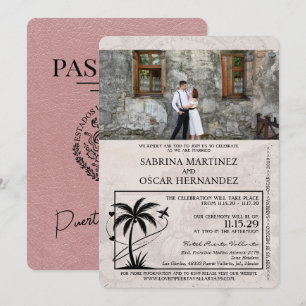 Dusty Rose Puerta Vallarta Passport Wedding Invitation