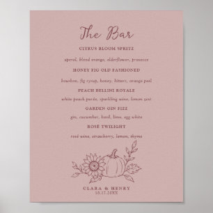Dusty Rose Pumpkin Sunflower Wedding Bar Drinks Poster