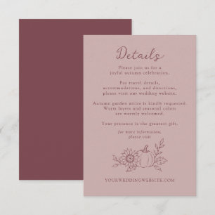 Dusty Rose Pumpkin Sunflower Wedding Details Card