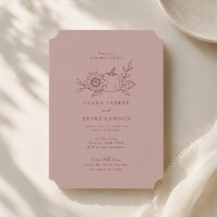 Dusty Rose Pumpkin Sunflower Wedding Invitation