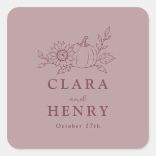 Dusty Rose Pumpkin Sunflower Wedding Square Sticker
