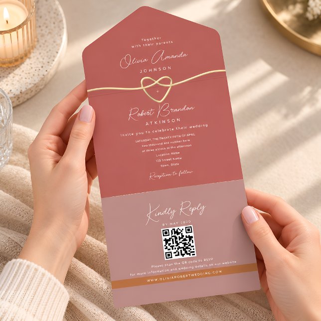 Dusty Rose QR Code Wedding  All In One Invitation (Creator Uploaded)