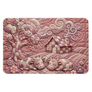 Dusty Rose Quaint Quilted Cows Patchwork Pastoral Magnet
