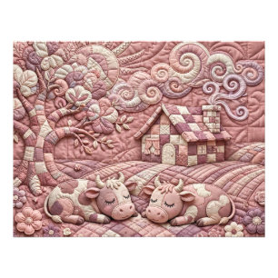 Dusty Rose Quaint Quilted Cows Patchwork Pastoral  Photo Print