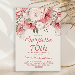 Dusty Rose Red Cream Watercolor Floral Surprise Invitation