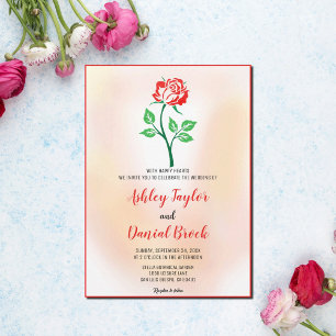 Dusty rose red flower blush pink floral Wedding In Invitation