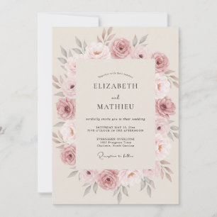 Dusty Rose Refined Floral Wedding Invitation