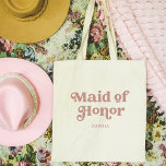 Dusty Rose Retro Boho Typography | Maid of Honour Tote Bag<br><div class="desc">This trendy,  simple tote bag features the words "Maid of Honour" in retro dusty rose pink typography,  along with a space for her name,  and is the perfect boho gift for members of your bridal party.</div>