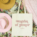 Dusty Rose Retro Boho Typography | Matron of Honou Tote Bag<br><div class="desc">This trendy,  simple tote bag features the words "Matron of Honour" in retro dusty rose pink typography,  along with a space for her name,  and is the perfect boho gift for members of your bridal party.</div>