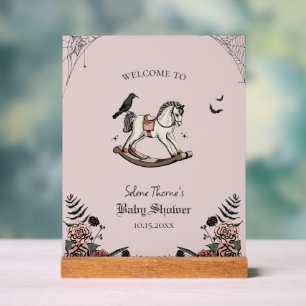 Dusty Rose Rocking Horse Baby Shower Welcome Sign