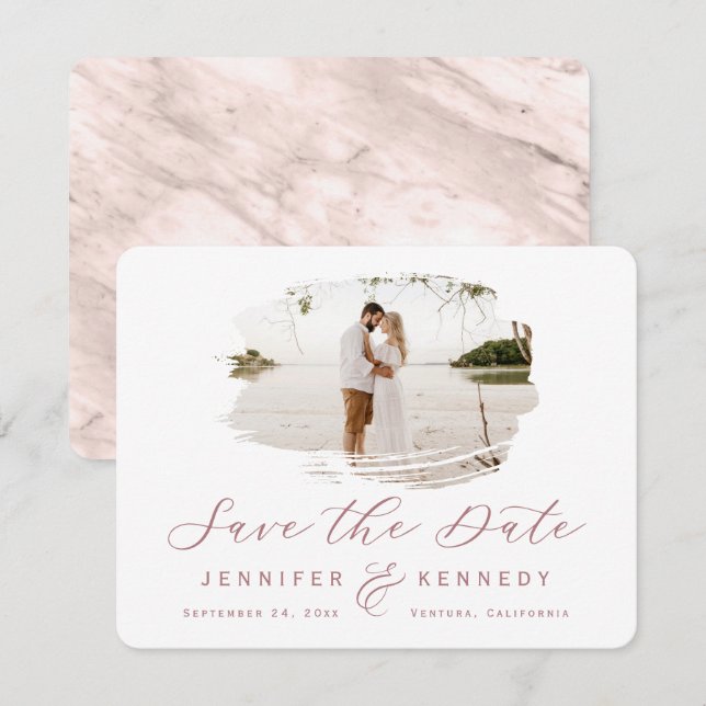 Dusty Rose Romantic Brushed Frame with Photo Save The Date (Front/Back)