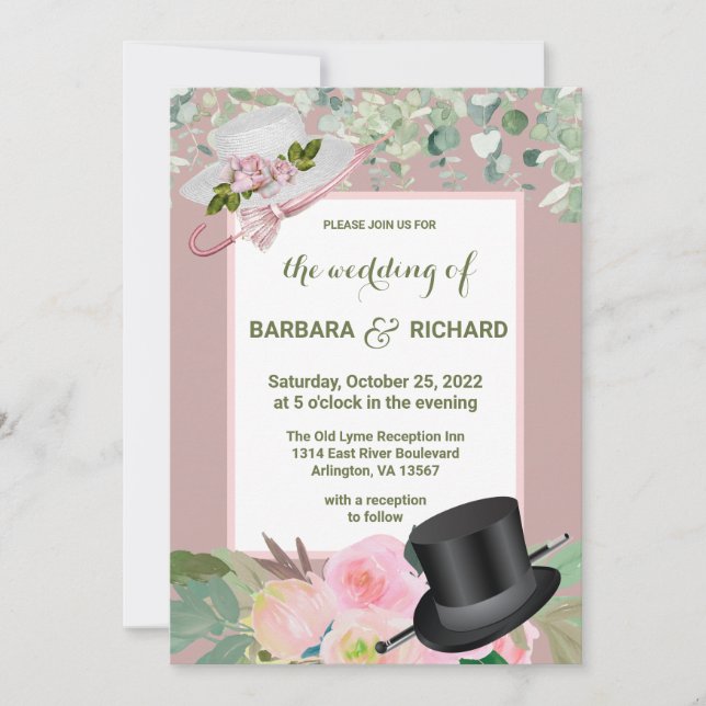 Dusty Rose Romantic Floral Wedding    Invitation (Front)