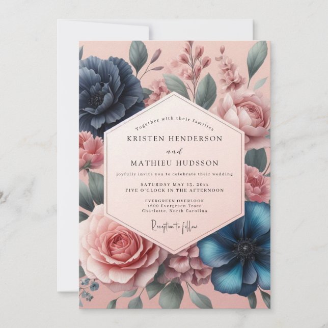 Dusty Rose Romantic Floral Wedding Invitation (Front)