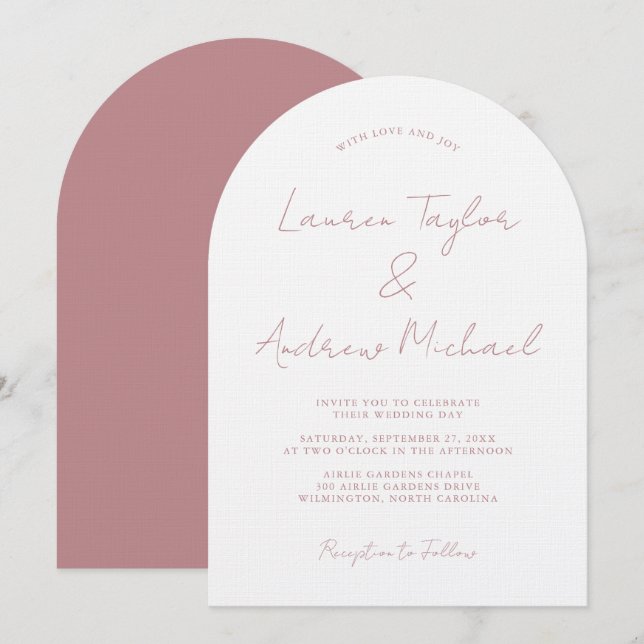 Dusty Rose Romantic Modern Arch Wedding Invitation (Front/Back)