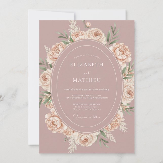 Dusty Rose Romantic Vintage Wedding Invitation (Front)