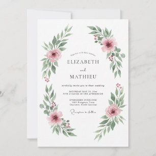 Dusty Rose Romantic Watercolor Wedding Invitation