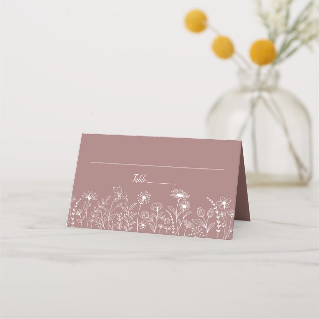 Dusty Rose Rustic Boho Chic Wildflower Floral Place Card (Front)