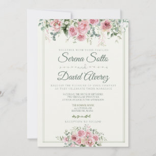Dusty Rose & Sage Floral Wedding Invitation
