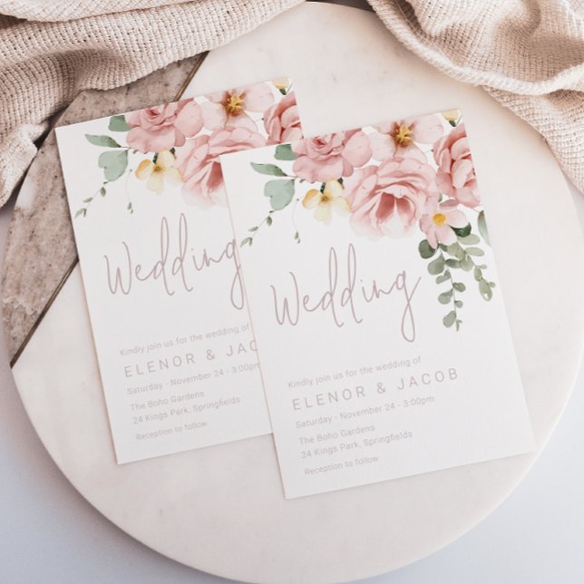 Dusty Rose & Sage Floral Wedding Invitation (Creator Uploaded)