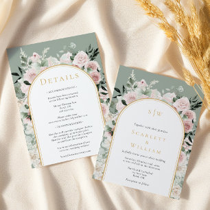 Dusty Rose Sage Simple Monogram All In One Wedding Invitation