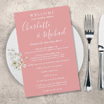 Dusty Rose Script Guest Wedding Weekend Program<br><div class="desc">Elegant dusty rose signature script wedding weekend program featuring signature style names. Personalise with your wedding weekend details set in chic white lettering. Designed by Thisisnotme©</div>