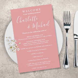 Dusty Rose Script Guest Wedding Weekend Program