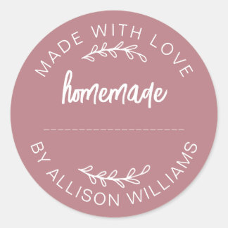 Dusty Rose Script Made With Love Homemade Food Jar Classic Round Sticker