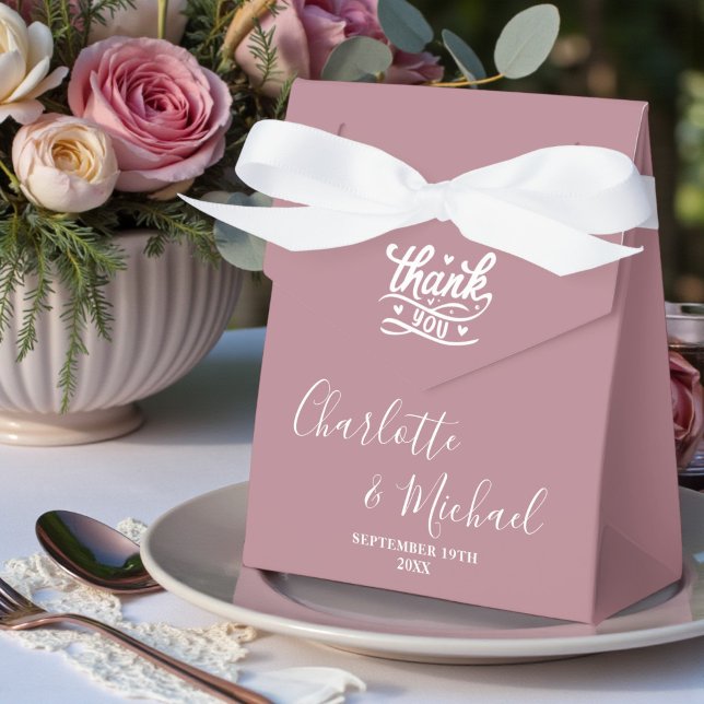 Dusty Rose Script Modern Trendy Wedding Favour Box (Creator Uploaded)