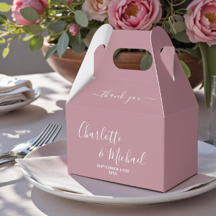 Dusty Rose Script Trendy Wedding Thank You Favour Box