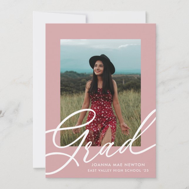 Dusty Rose Script Two Photo Graduation Invitation (Front)