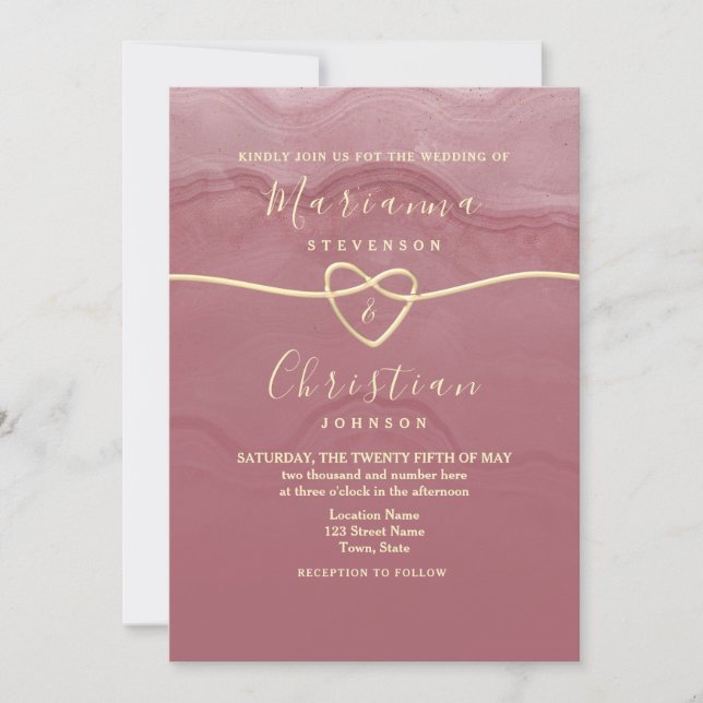 Dusty Rose Script Wedding Invitation (Front)