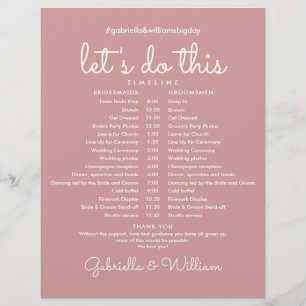 Dusty Rose Script Wedding Schedule Timeline