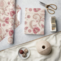 Dusty Rose Scrolls Floral French Toile