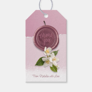 Dusty Rose Seal with White Flowers Thank You Gift Tags