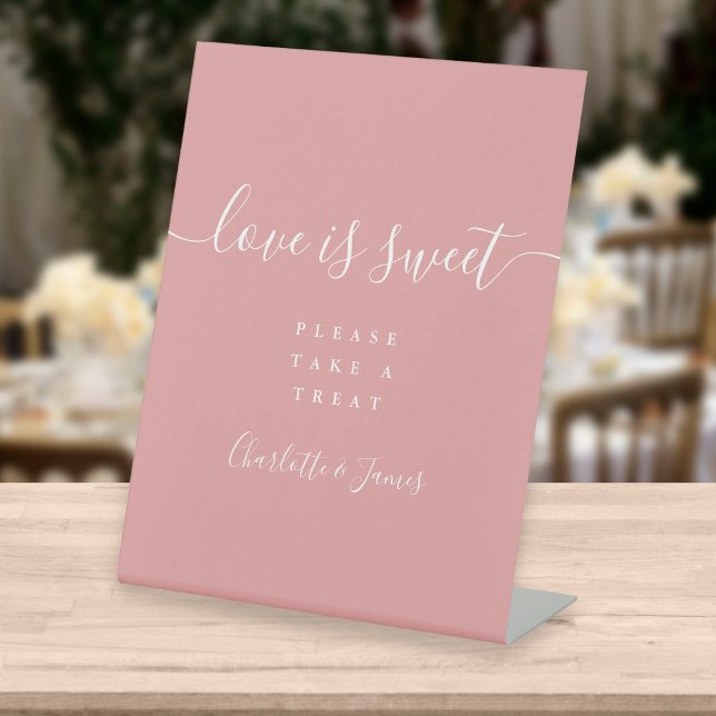 Dusty Rose Signature Script Love Is Sweet Favor Pedestal Sign (Creator Uploaded)