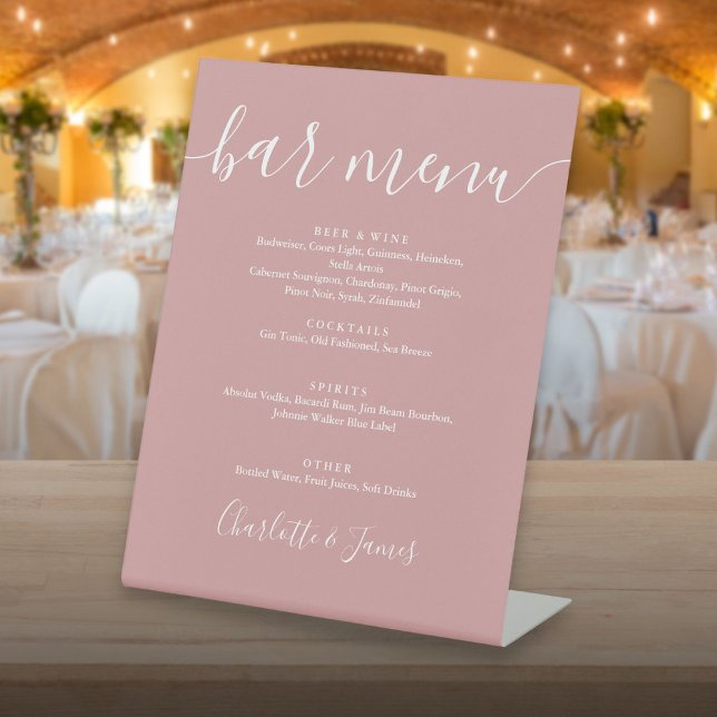 Dusty Rose Signature Script Wedding Bar Menu Pedestal Sign (Dusty Rose Signature Script Wedding Bar Menu Pedestal Sign)