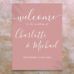 Dusty Rose Signature Script Wedding Welcome Sign