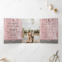 Dusty Rose Silk & Silver Foil & Pearls, Diamond Tr