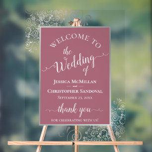 Dusty Rose & Silver Calligraphy Wedding Welcome Acrylic Sign