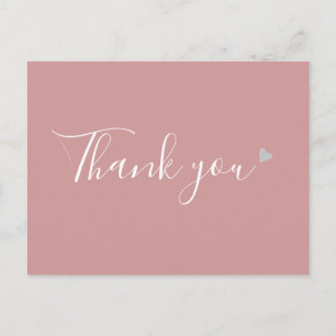 Dusty Rose Silver Heart Script Business Thank You Postcard