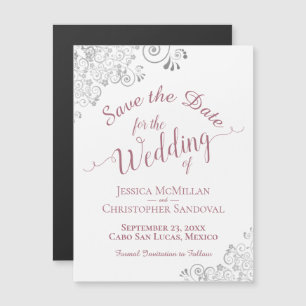 Dusty Rose & Silver Save the Date White Magnet