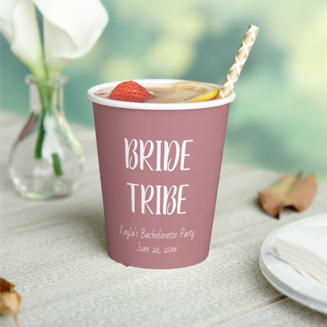 Dusty Rose Simple Colour Wedding Bride Tribe Paper Cups (Insitu)