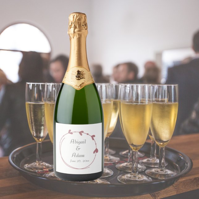 Dusty Rose Simple Heart Wreath Wedding Sparkling Wine Label (In Situ Wedding)