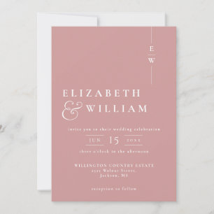 Dusty Rose Simple Modern Elegant Monogram Wedding Invitation
