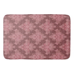 Dusty Rose Soft Pink Burgundy Elegant Damask  Bath Mat